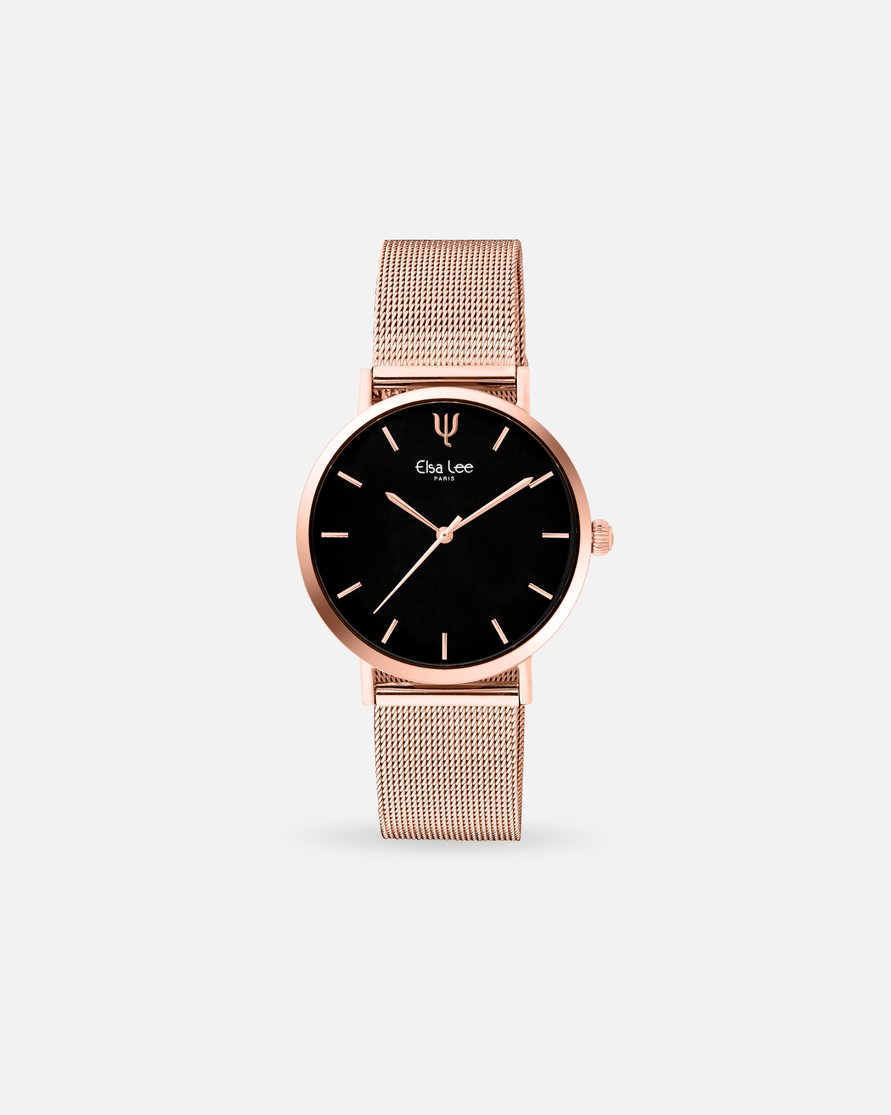 Montre ARIANE 36 mm – Acier Rose & Cadran Noir | Bracelet Interchangeable + Bracelet Cuir Offert