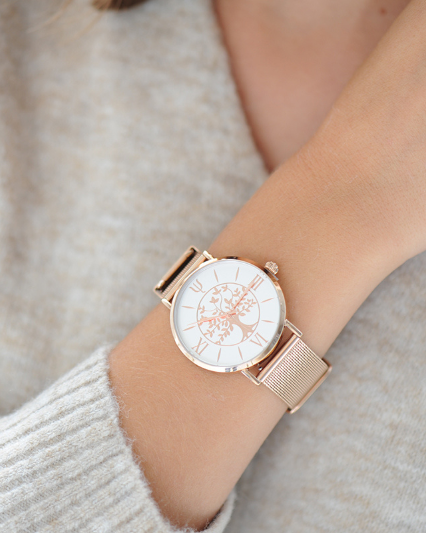 Montre GAIA 36 mm – Acier Rose & Cadran Blanc | Bracelet Interchangeable + Bracelet Cuir Offert