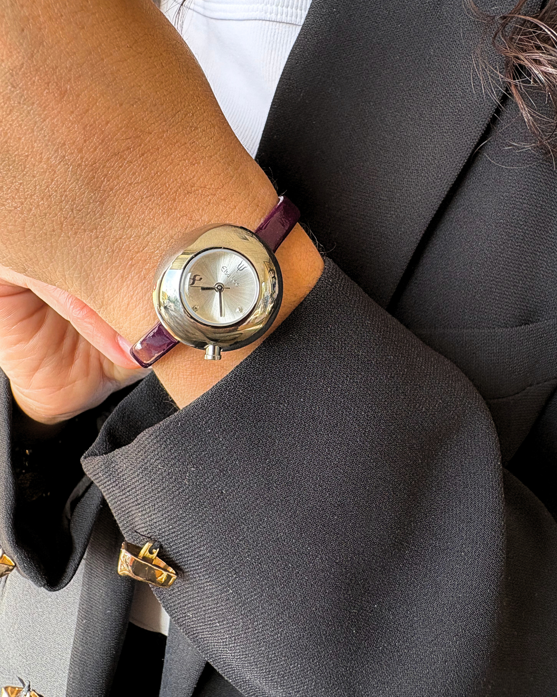 Montre BULLE – Cadran Blanc & Bracelet Cuir Violet