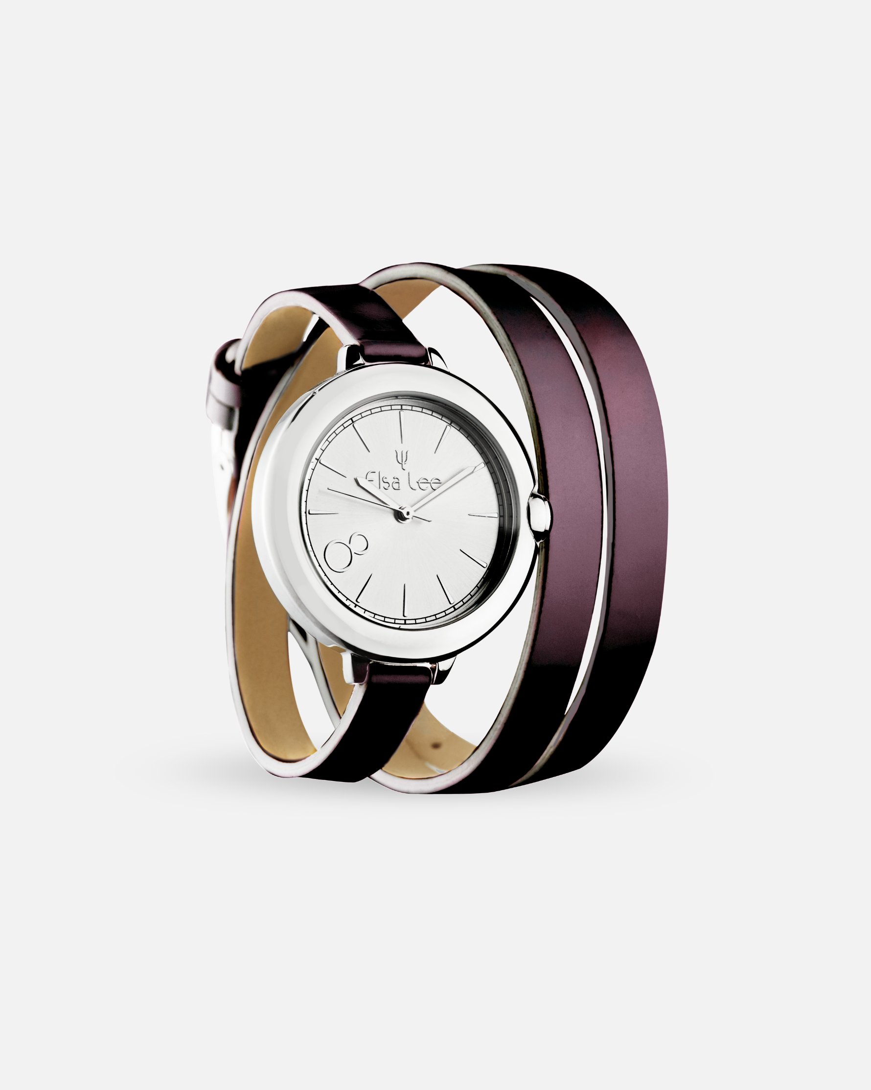 Montre MOON – Cadran Argenté & Bracelet Double Tour Cuir Violet