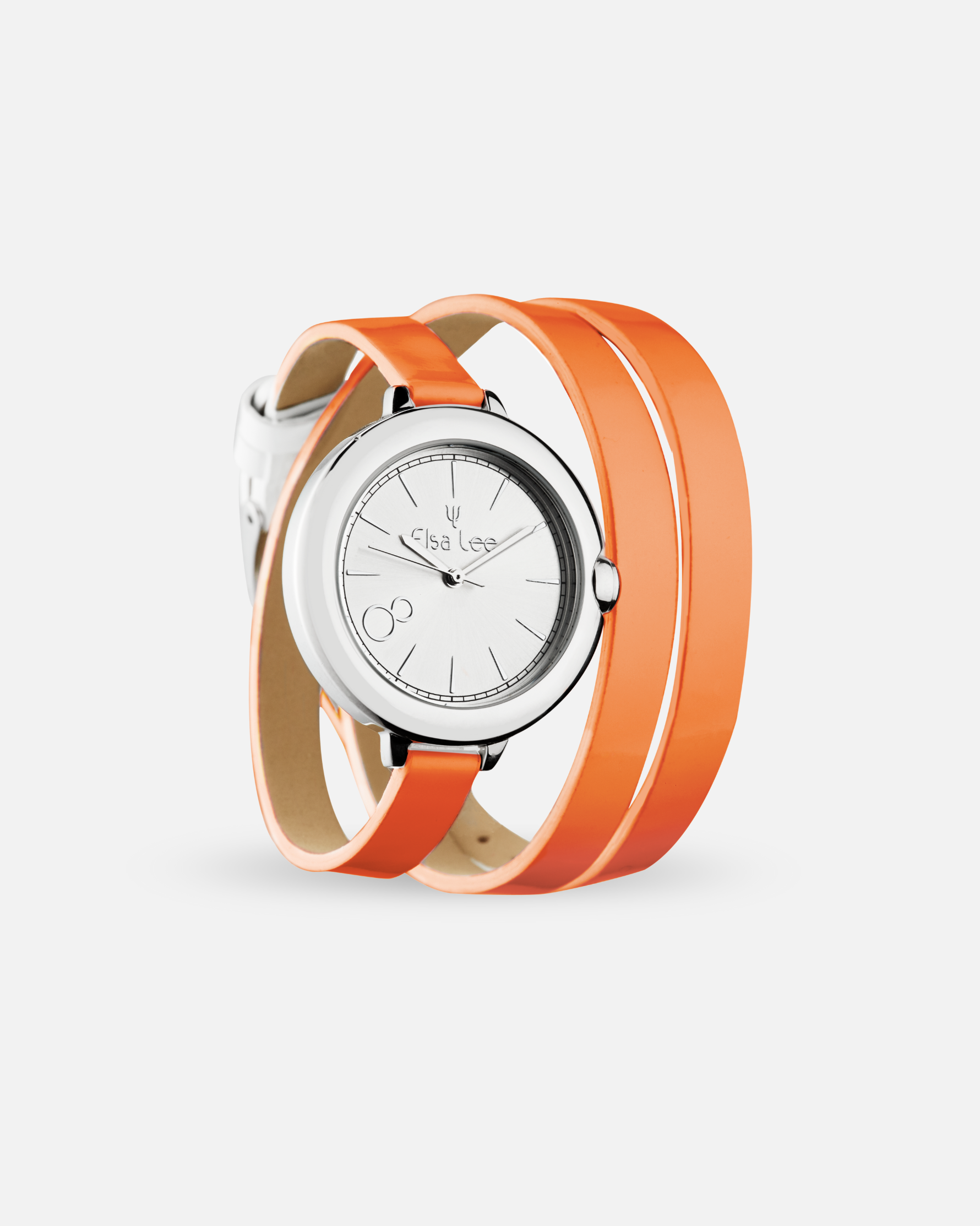 Montre MOON – Cadran Argenté | Bracelet Double Tour Cuir Orange