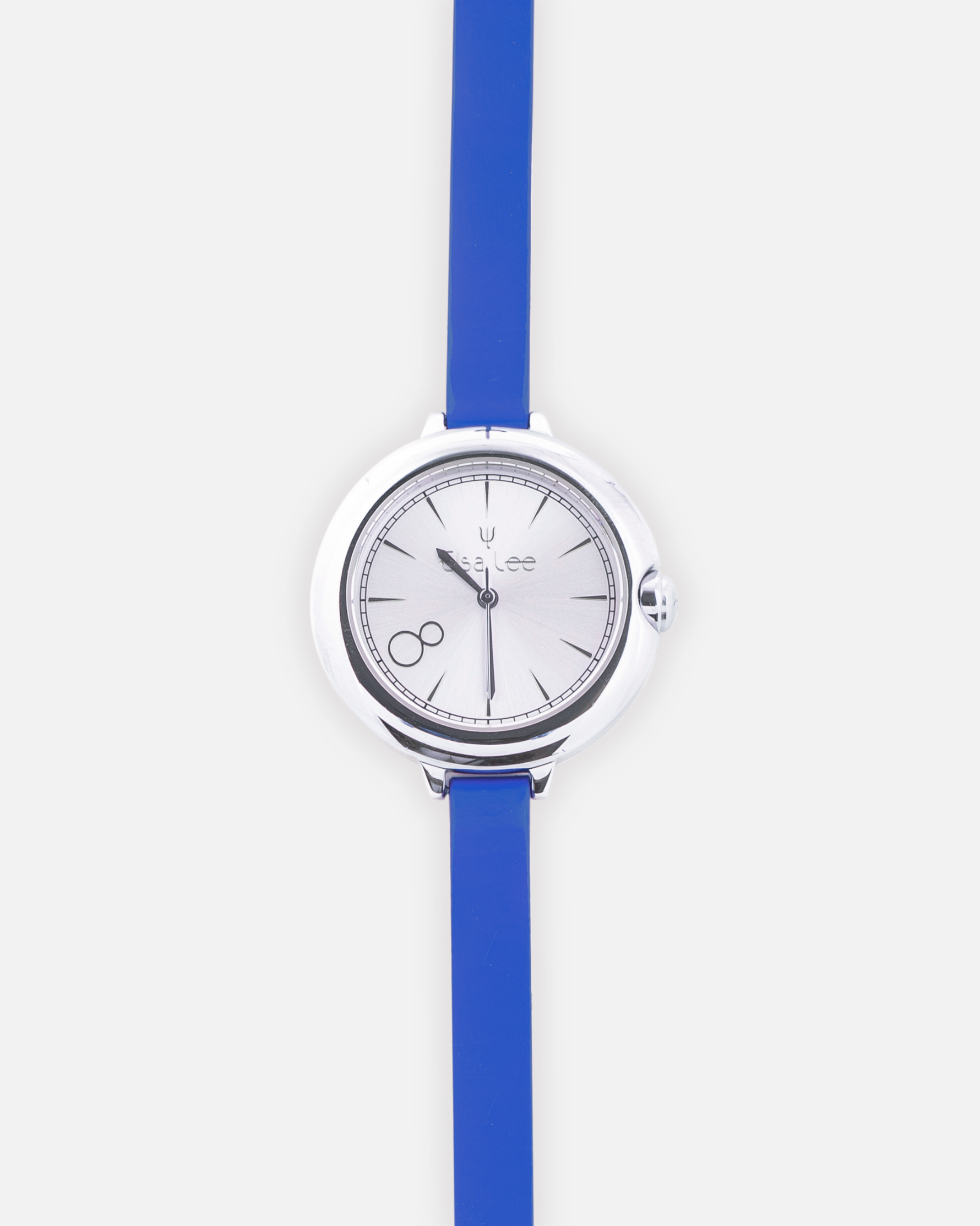 Montre MOON – Cadran Argenté & Bracelet Double Tour Cuir Bleu