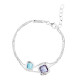 Bracelet motif carré bleu et violet en argent - Bracelet argent double chaîne et motif turquoise et violet
