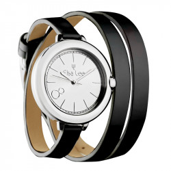 Elsa Lee Paris watch, silver case and double black leather strap