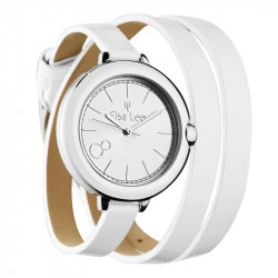 Montre Elsa Lee Paris avec cadran argent et bracelet double cuir blanc