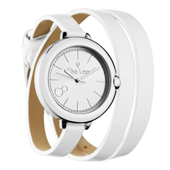 Elsa Lee Paris watch, silver case and double white leather strap