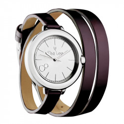 Elsa Lee Paris watch, silver case and double brown leather strap