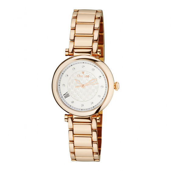 Elsa Lee Paris watch for women, with a gold-tone case and a steel strap