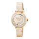 Elsa Lee Paris watch made for women, with a gold-tone case filled up with Cubic Zirconia and a gold leather strap