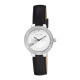 Elsa Lee Paris watch with a black lambskin strap, silver tone case with clear Cubic Zirconia