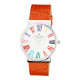 Thin orange watch with roman numerals stainless steel Elsa Lee 