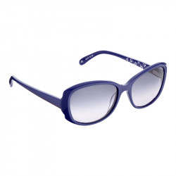 Lunettes de soleil Elsa Lee, monture en plastique de couleur bleue et motif logo Elsa Lee blancs à l'intérieur des branches