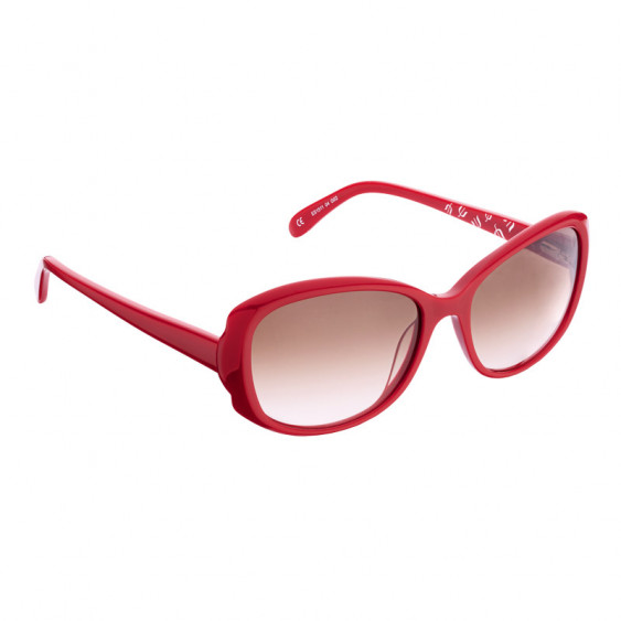 Lunettes de soleil Elsa Lee, monture en plastique de couleur rouge et motif logo Elsa Lee blancs à l'intérieur des branches