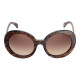 Elsa Lee Paris sunglasses, round frame made of semi-transparent sparkling brown plastic, with a gold tone symbol on the temples