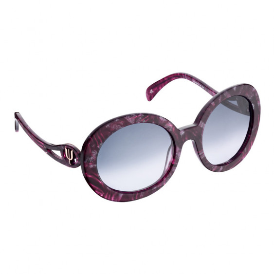 Lunettes de soleil Elsa Lee Paris, monture en plastique forme ronde fuchsia pailleté