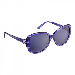 Elsa Lee Paris sunglasses, with a modern blue frame and transparent stripes