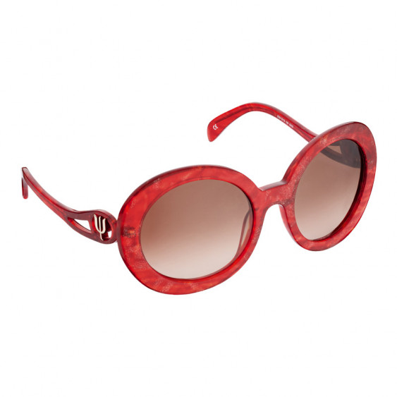 Lunettes de soleil Elsa Lee Paris, monture en plastique forme ronde rouge pailleté