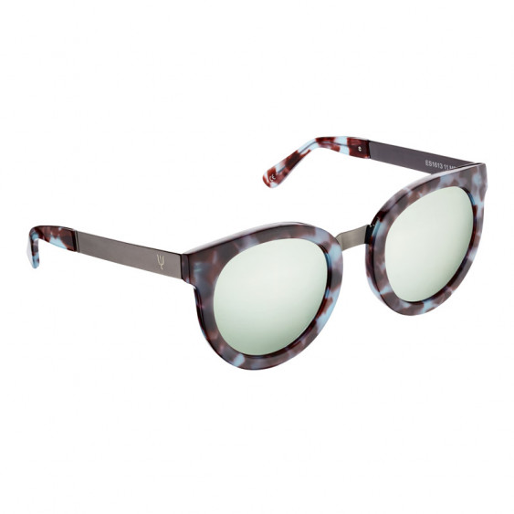 Lunettes de soleil Elsa Lee Paris, monture forme ronde en plastique de couleur marron et bleue