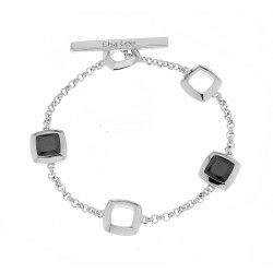 Toggle clasp silver bracelet with black square design 
