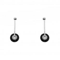 Elsa Lee Paris Silver Sterling Dangling Earrings with cubics zirconia and black enamel