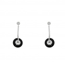 Elsa Lee Paris Silver Sterling Dangling Earrings with cubics zirconia and black enamel