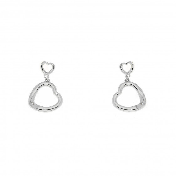 Elsa Lee PARIS - Boucles d'oreilles pendantes Coeur, Argent 925 rhodié, ornées de 2 oxydes de zirconium. 