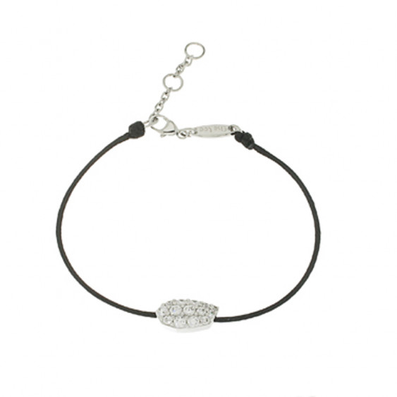 Bracelet Elsa Lee Paris, modèle Feuille avec oxydes de Zirconium sur cordon en coton noir