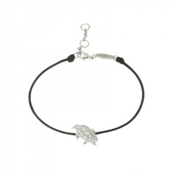 Bracelet Elsa Lee Paris, modèle Pinguin avec oxydes de Zirconium sur cordon en coton noir