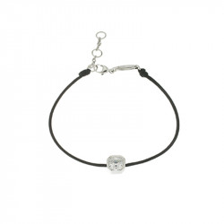 Black cotton cord bracelet with a square close set cubics zirconia. Silver 925