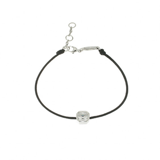 Black cotton cord bracelet with a square close set cubics zirconia