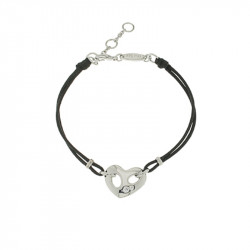 Bracelet Elsa Lee Paris, modèle coeur, avec oxydes de Zirconium sur cordon double en coton noir