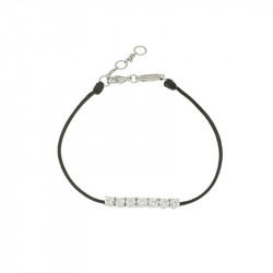 Bracelet Elsa Lee Paris, modèle ligne, avec oxydes de Zirconium sur cordon en coton noir