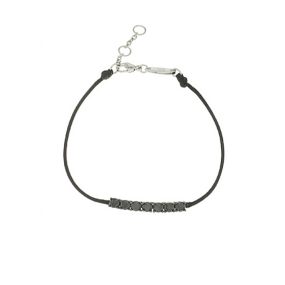 Bracelet Elsa Lee Paris, modèle ligne, avec oxydes de Zirconium noirs sur cordon en coton noir