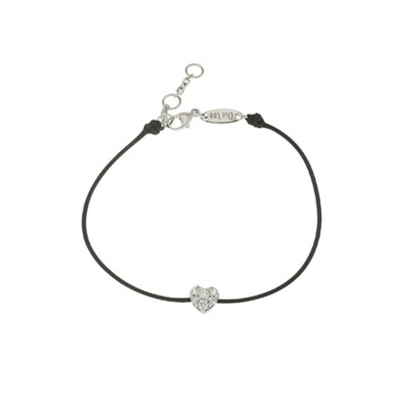 Bracelet Elsa Lee Paris, modèle petit coeur, avec oxydes de Zirconium sur cordon double en coton noir