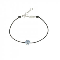 Bracelet Elsa Lee Paris, modèle diamant, avec oxydes de Zirconium bleus sur cordon en coton noir