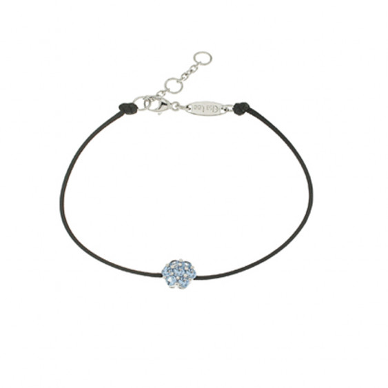 Bracelet Elsa Lee Paris, modèle diamant, avec oxydes de Zirconium bleus sur cordon en coton noir