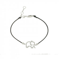 Bracelet Elsa Lee Paris, modèle éléphant, avec oxydes de Zirconium sur cordon en coton noir