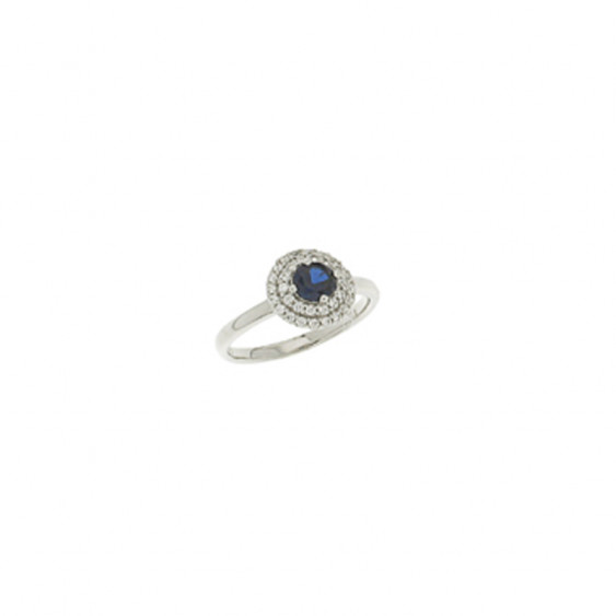 Bague Duchesse Elsa Lee Paris en Argent 925, forme ronde avec une pierre bleue et pavage d'oxydes de Zirconium double tour