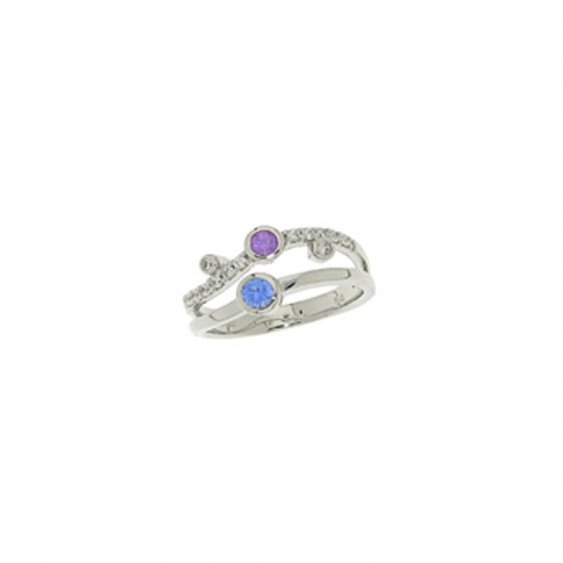 Bague Elsa Lee Paris en Argent 925, deux branches recouvertes d'oxydes de Zirconium incolore et deux oxydes bleu et violet.