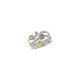 Bague Elsa Lee Paris en Argent, 3 rangs dont un pavé de Zirconiums. 3 oxydes de couleurs différentes, vert, violet et jaune