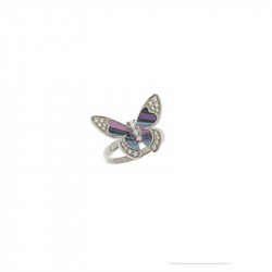 Bague Elsa Lee Paris en Argent 925 forme papillon, recouvert d'une parure d'oxyde de Zirconium et d'émail bleu et violet.