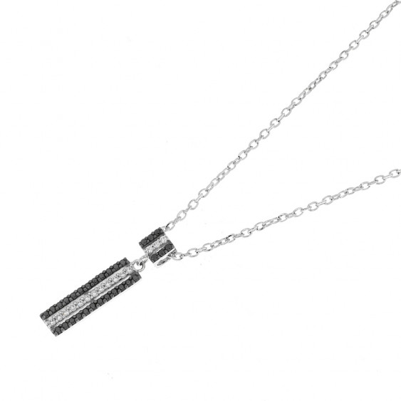 Collier Elsa Lee Paris, en Argent 925, motif trois rangs recouverts d'oxydes de Zirconium blancs et noirs