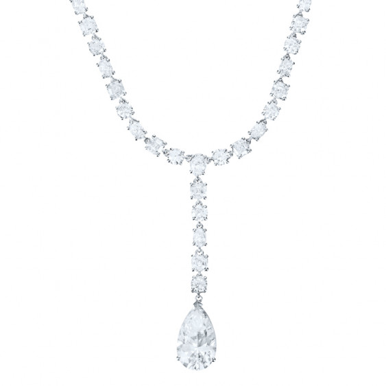 Collier Elsa Lee Paris tour de cou, Argent 925, avec un oxyde de Zirconium pendant taille poire