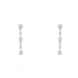 Boucles d'Oreilles pendantes Elsa Lee Paris en argent 925. 5 oxydes de Zirconium sertis griffe tailles princesse et navette