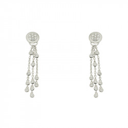 Boucles d'Oreilles pendantes Elsa Lee Paris, en Argent. Zirconium serti clos taille brillant sur le lobe et chaines pendantes