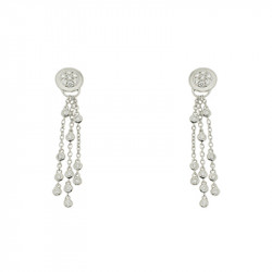Silver drop earrings with dangling chain and close sets cubics zirconia