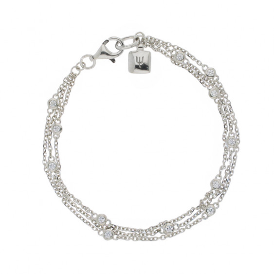 Bracelet Elsa Lee Paris, en Argent 925, trois rangs avec oxydes de Zirconium incolores sertis clos taille brillant sur les chaîn