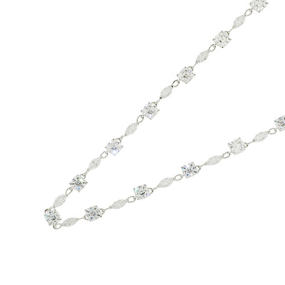 Collier Elsa Lee Paris, en Argent 925, avec alternance d'oxydes de Zirconium blancs taille brillant et navette