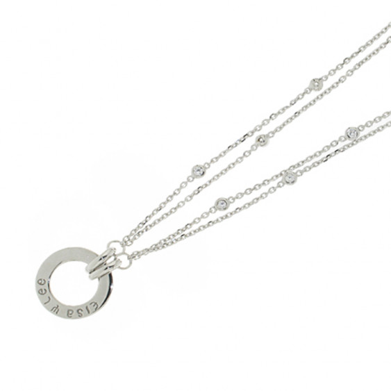 Collier Elsa Lee Paris, Argent 925, motif cercle avec nom de la marque, chaîne deux tours avec oxydes de Zirconium blancs