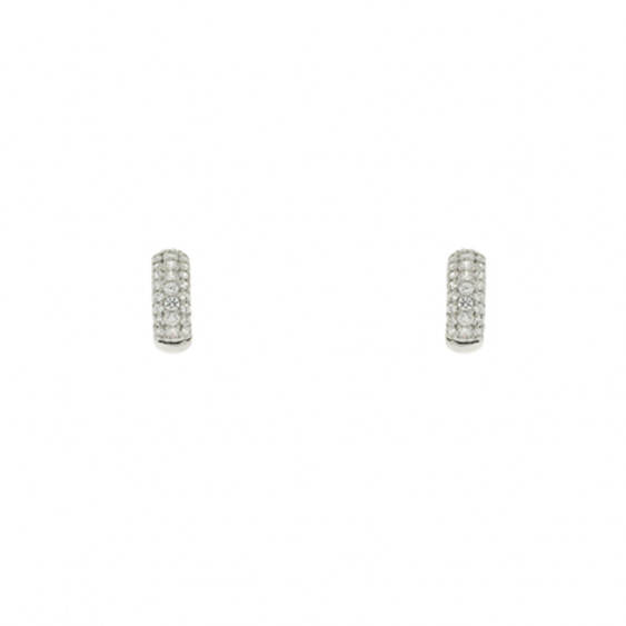 Boucles d'Oreilles Elsa Lee Paris, Argent 925, style créoles pavées d'oxydes de Zirconium blancs